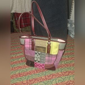 NWOT COAH Y2K Patchwork Tote Purse with Leather Straps